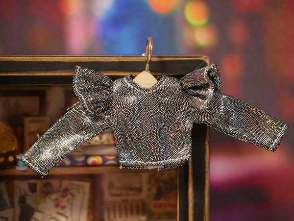 Blythe Puff-Sleeve Glitter Top./ Midnight Onyx