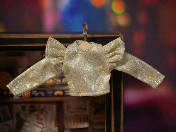 Blythe Puff-Sleeve Glitter Top./ Champagne Gold