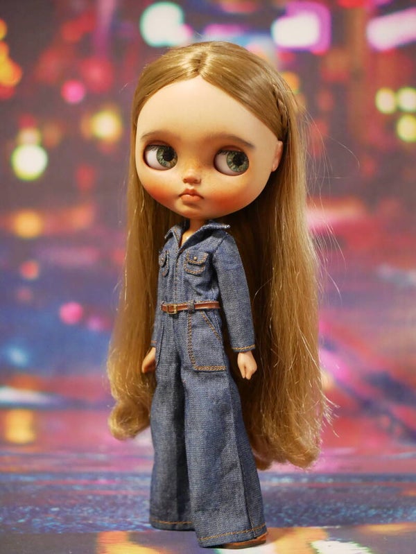 "City-chic" Denim Jumpsuit for Blythe dolls./ Dk blue
