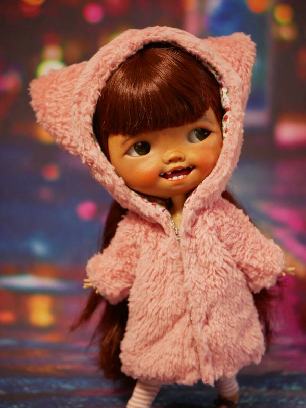 Fuzzy Cat Ear Plush Doll Coats for Blythe dolls./ Pink