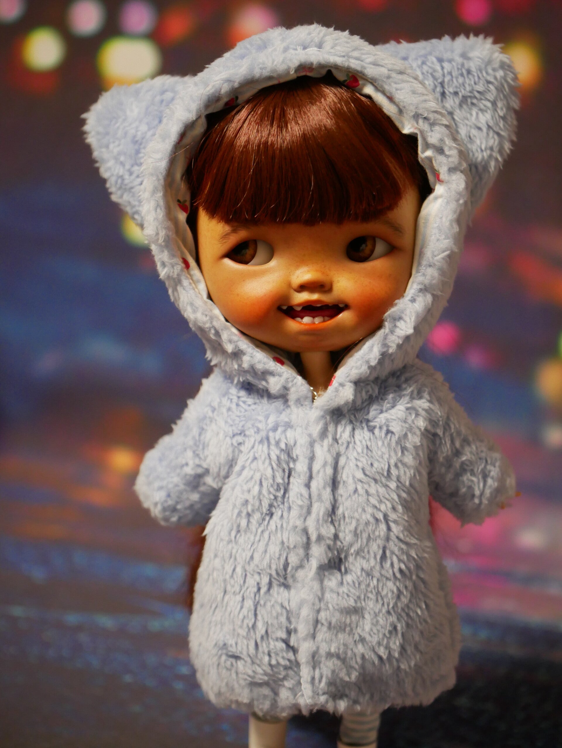 Fuzzy Cat Ear Plush Doll Coats for Blythe dolls./ Lt blue