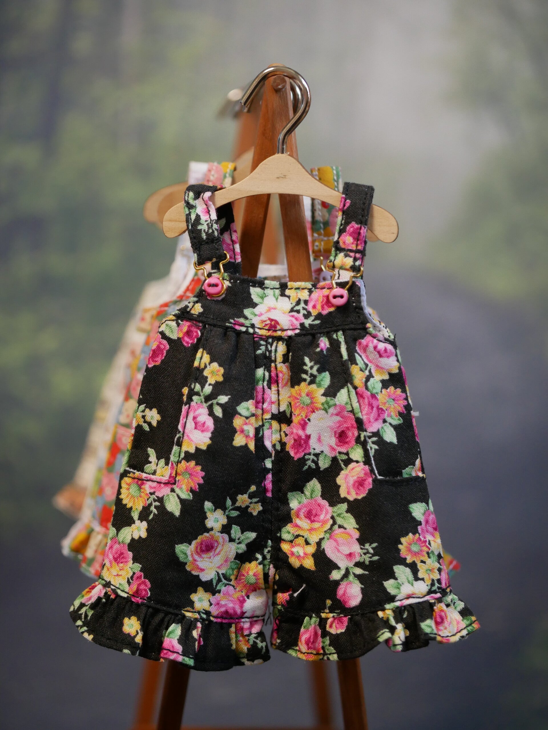Handmade Floral Overalls for Blythe Dolls./ Midnight Rose