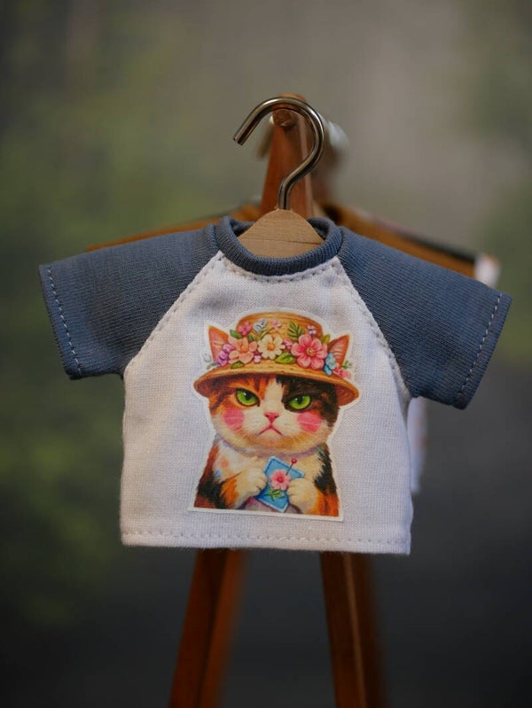 Super Cute Calico Cat T-Shirt for Blythe. / Slate Blue