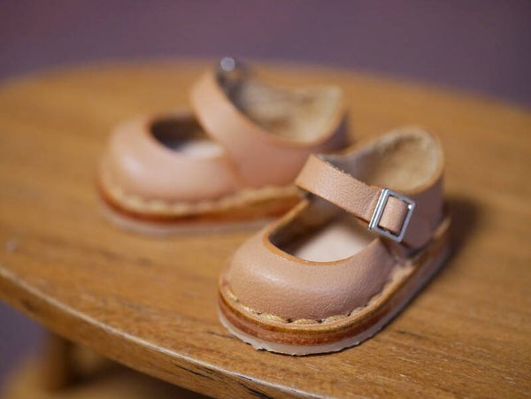 Handmade Classic Mary Janes Leather Shoes. 3.8cm Cognac