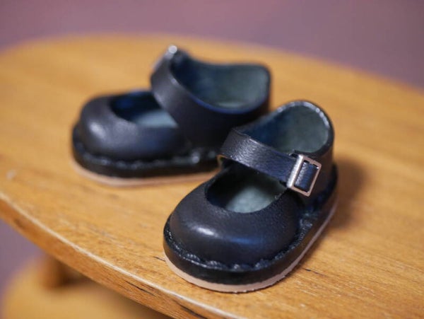 Handmade Classic Mary Janes Leather Shoes. 3.8cm Black