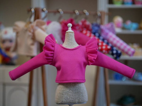 Long Sleeve T-Shirt butterfly sleeves for Blythe doll./ Hot pink 01