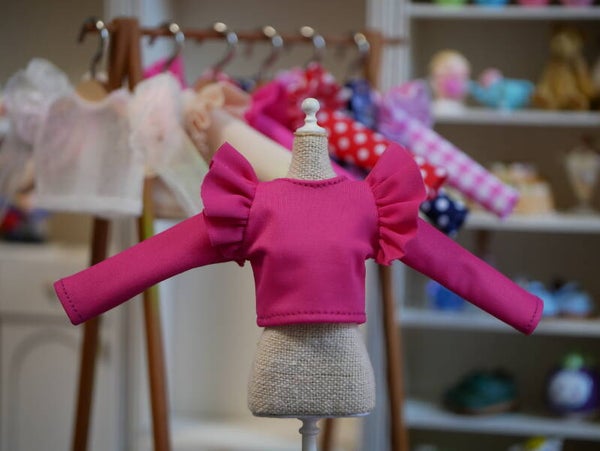 Long Sleeve T-Shirt butterfly sleeves for Blythe doll./ DK Hot pink 02