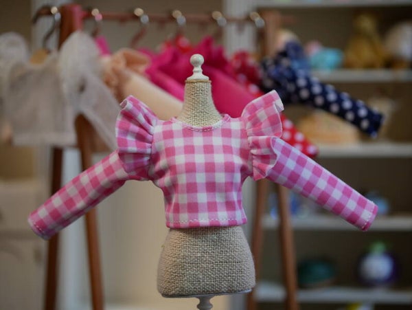 Long Sleeve T-Shirt butterfly sleeves for Blythe doll./ Pink/White