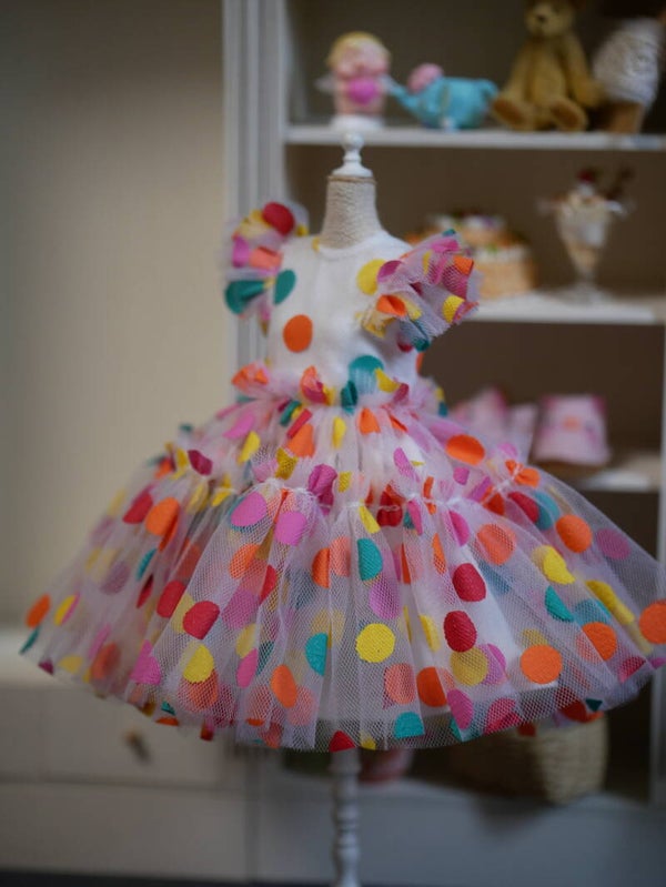 Handmade Tulle Dress for Blythe./ Mix dots/White