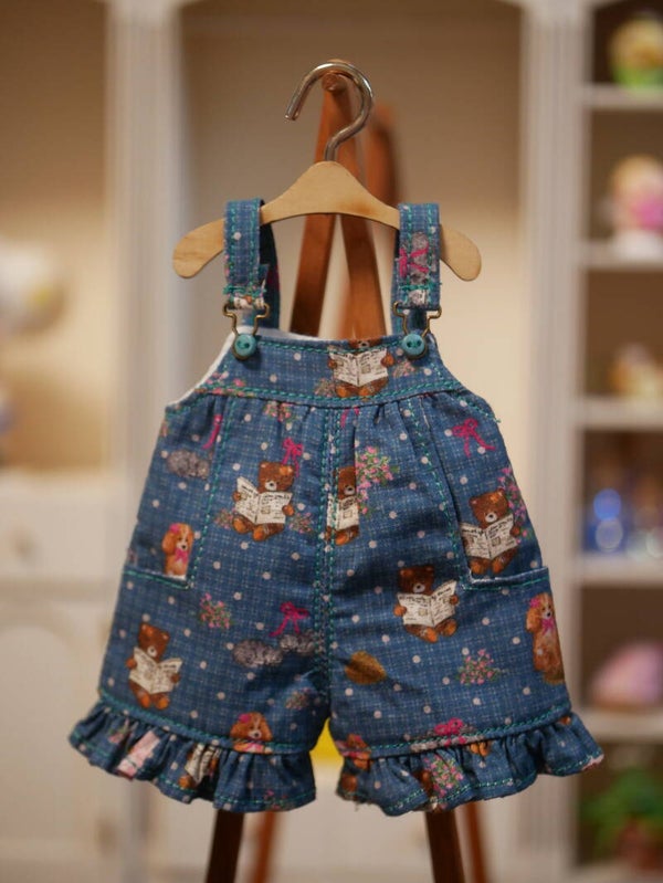 Handmade Miniature Cotton Overalls./ Blue