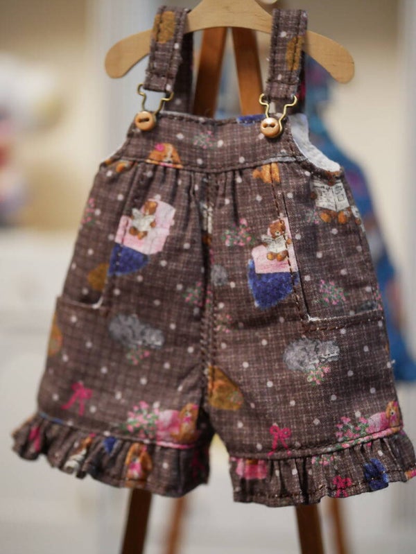 Handmade Miniature Cotton Overalls./ Eart brown