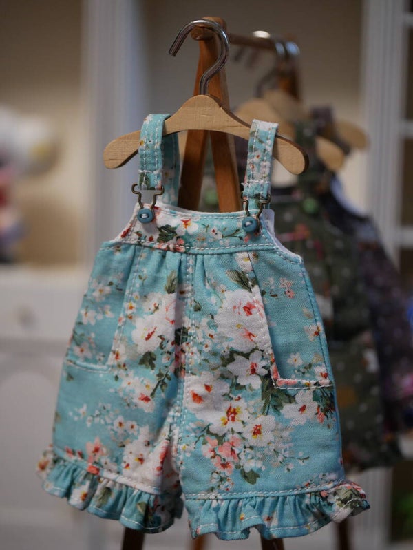 Handmade Miniature Cotton Overalls./ Blue/flowers