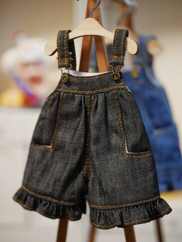Handmade Miniature Cotton Overalls./ Denim Black