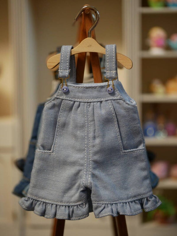 Handmade Miniature Cotton Overalls./ Gray/ bleu