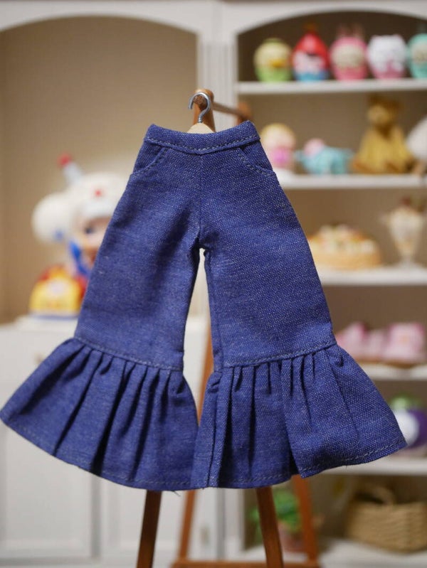 Pants with ruffle for Blythe doll. / Denim Blue
