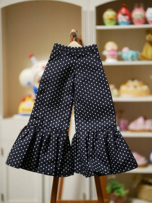Pants with ruffle for Blythe doll. / Black/mini white dots