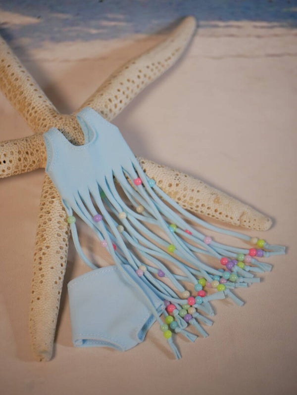 Cute beaded beach outfits with stretch fabrics./ Blue
