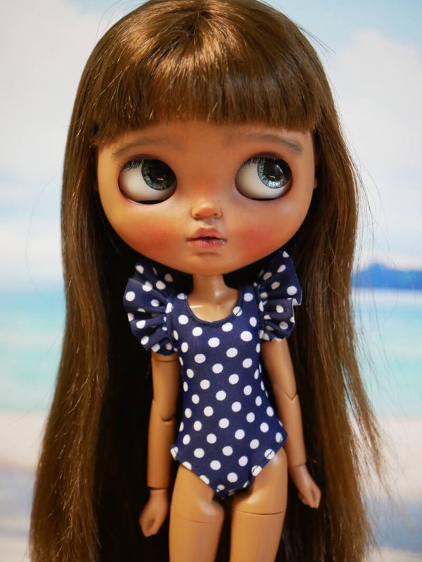 Blythe Polka Dot Ruffle sleeves Swimwear./ Blue