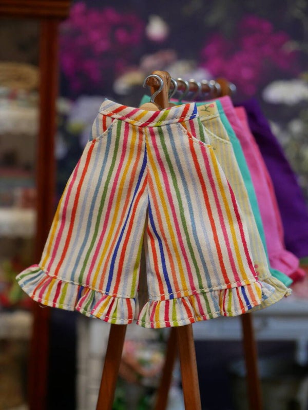3/4 length pants with ruffle for Blythe doll./ Mixed Stripes