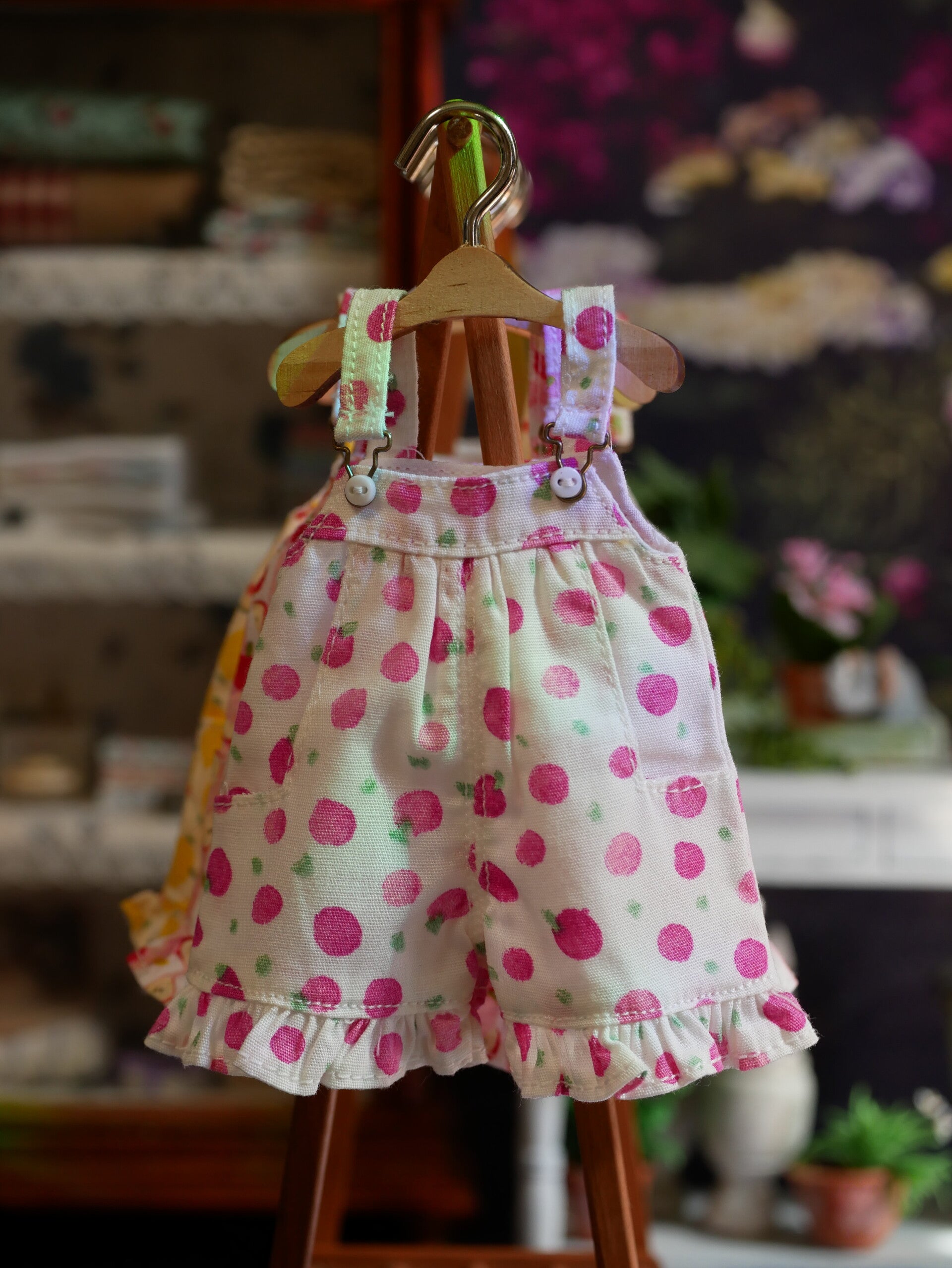 Handmade Floral Overalls for Blythe Dolls./03.Pink Polka Dot