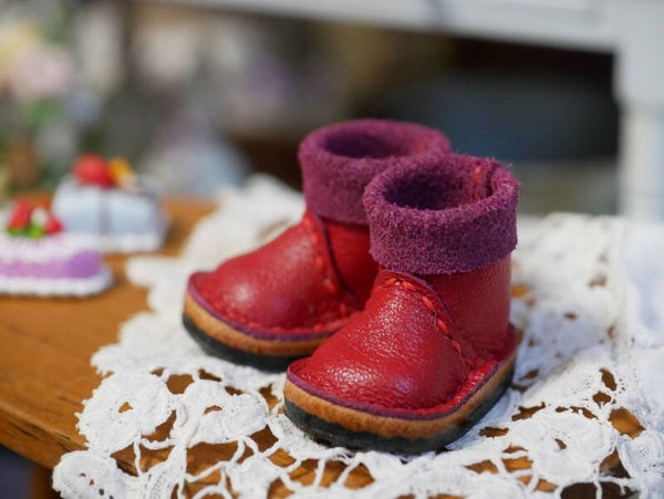 Handmade Leather Boots for Blythe, Monst & Holala Dolls./ Wine Red