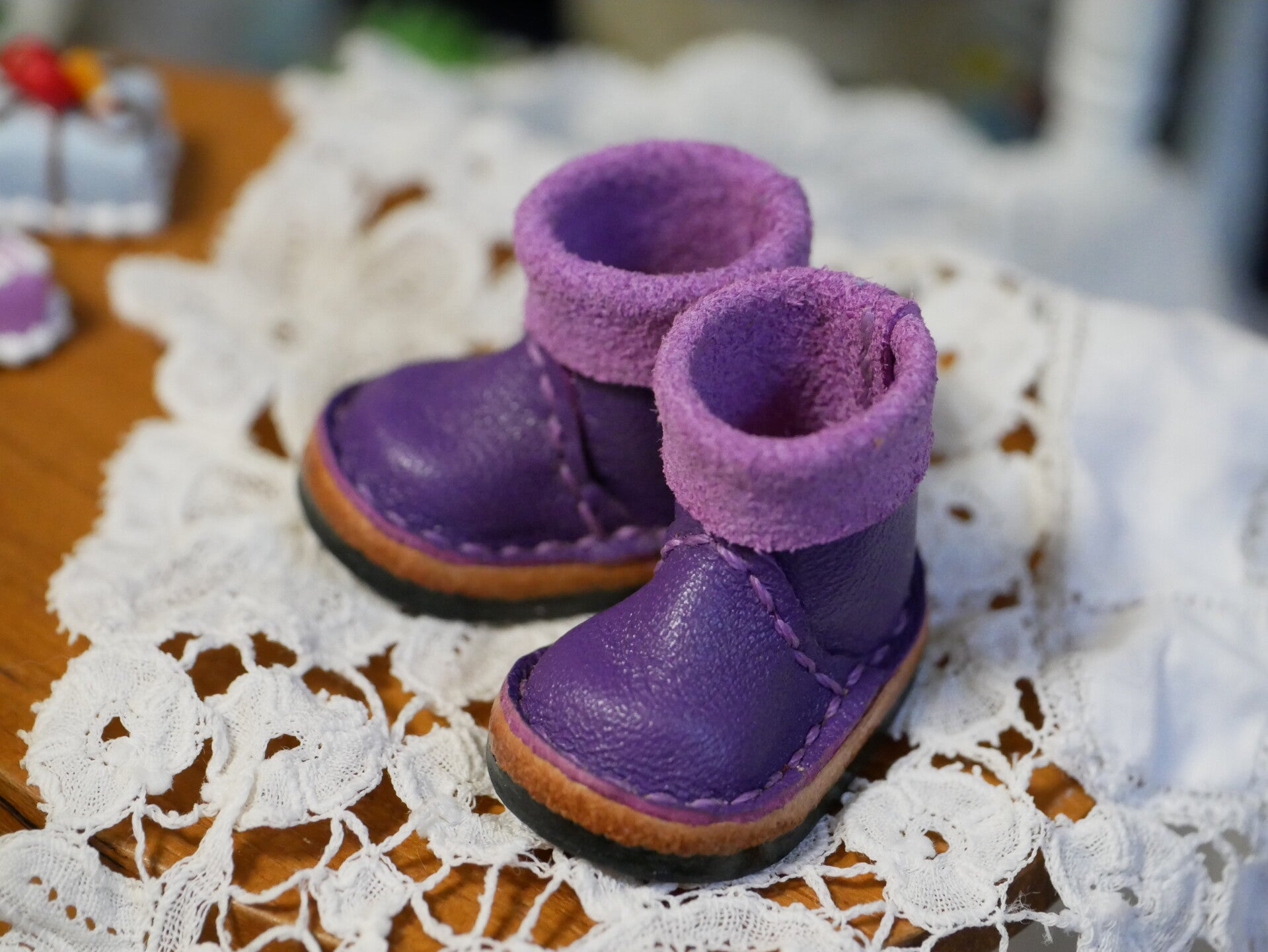 Handmade Leather Boots for Blythe, Monst & Holala Dolls./ Purple