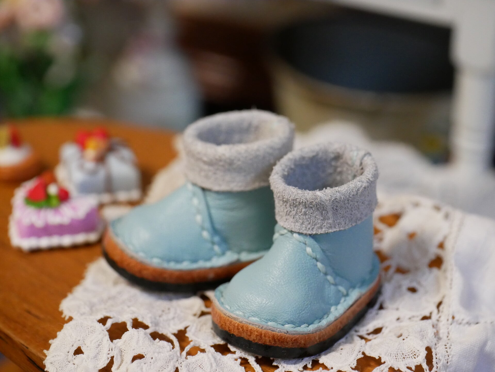 Handmade Leather Boots for Blythe, Monst & Holala Dolls./ Sky Blue