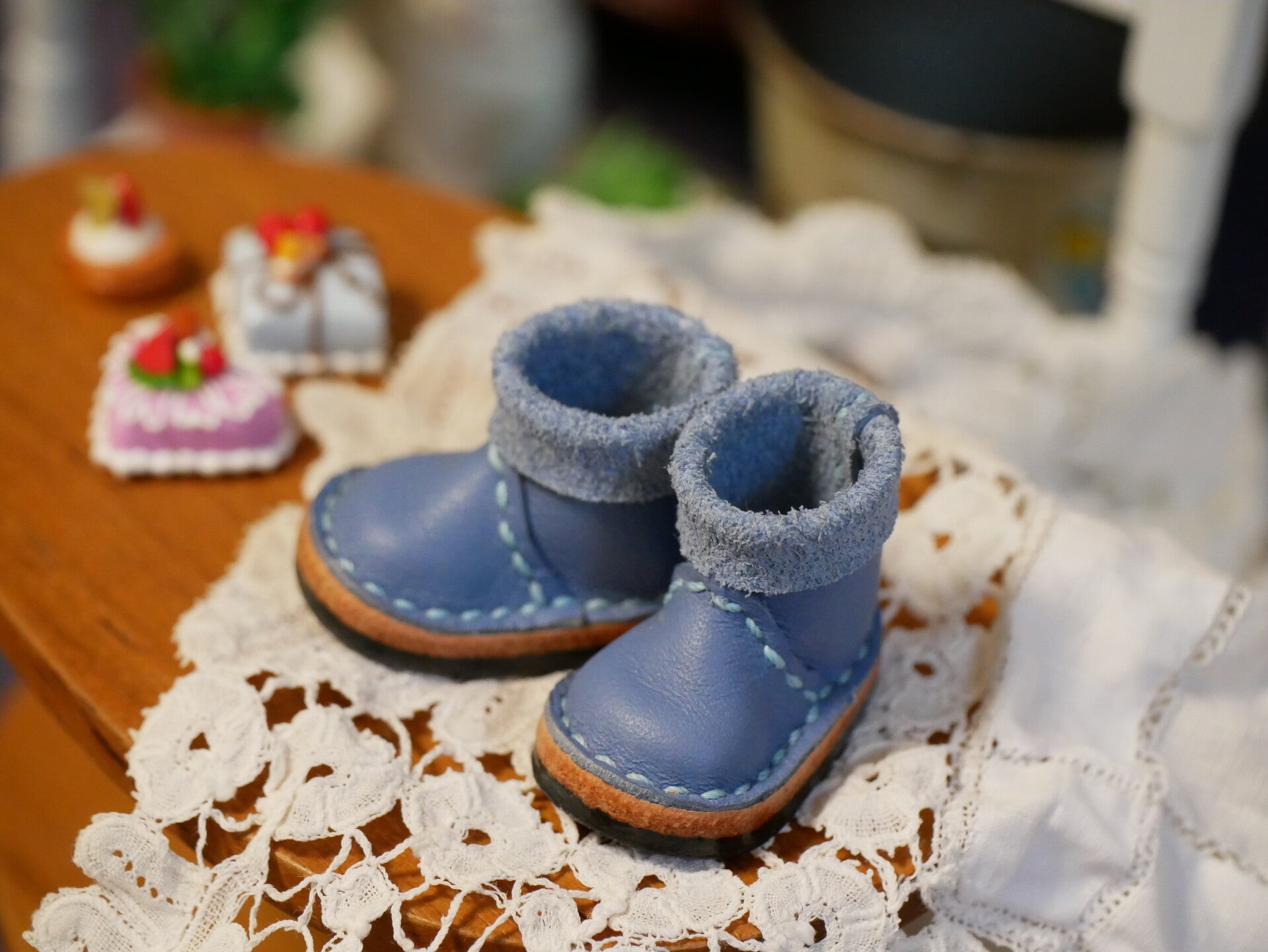 Handmade Leather Boots for Blythe, Monst & Holala Dolls./ Denim Blue