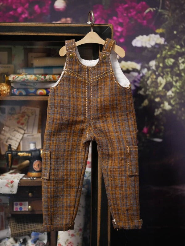 Handmade Plaid Overalls for Blythe Dolls./ 03. Rust/Gold Plaid