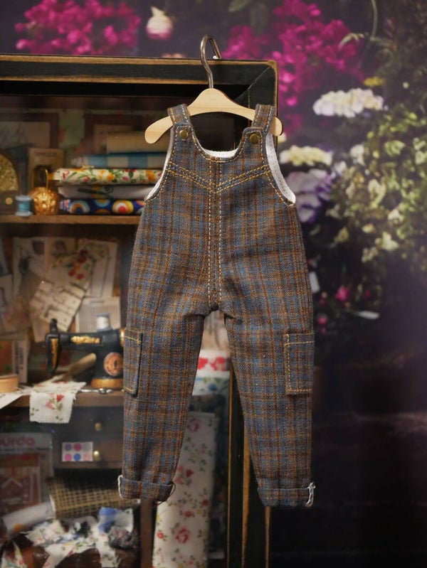 Handmade Plaid Overalls for Blythe Dolls./ 01. Blue/Grey Plaid