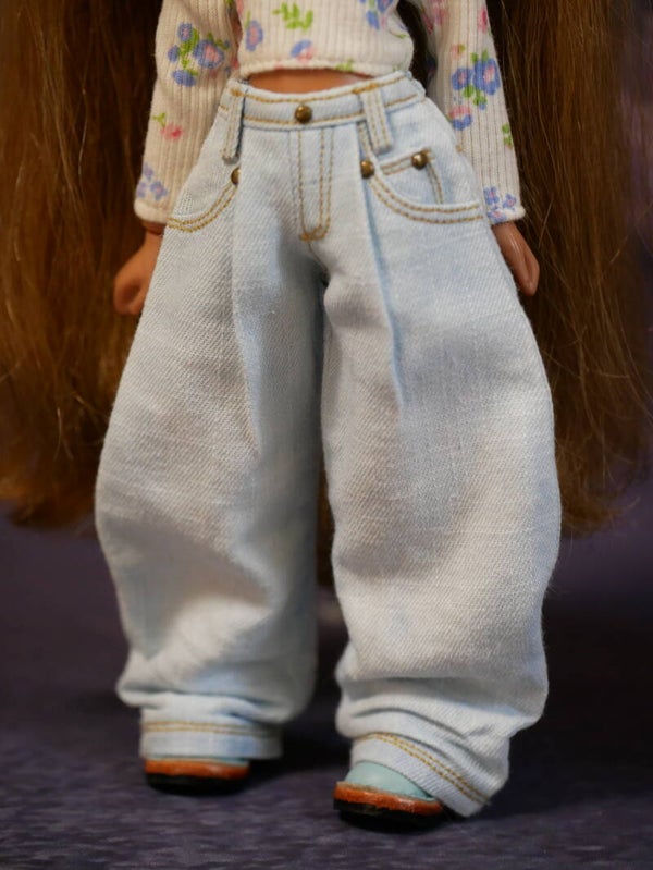 Wide-Leg Denim Jeans for Blythe/ Lt Blue