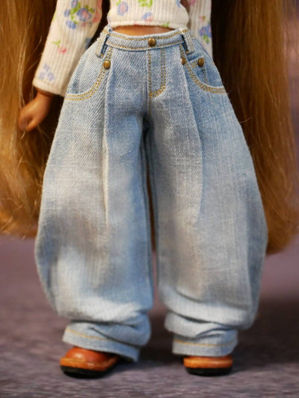 Wide-Leg Denim Jeans for Blythe/ M Blue