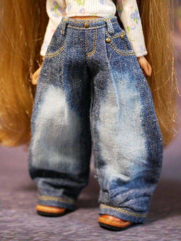Wide-Leg Denim Jeans for Blythe/ Dk Blue