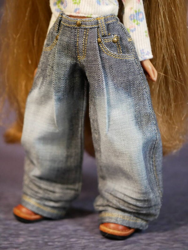 Wide-Leg Denim Jeans for Blythe/ Gray
