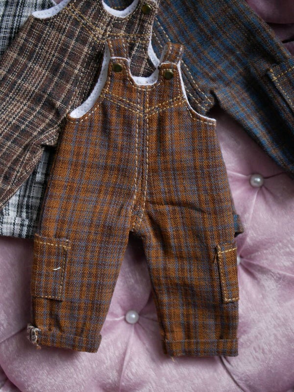 Handmade Plaid Overalls for Monst/ Moki 20 cm BJD Dolls./ 04