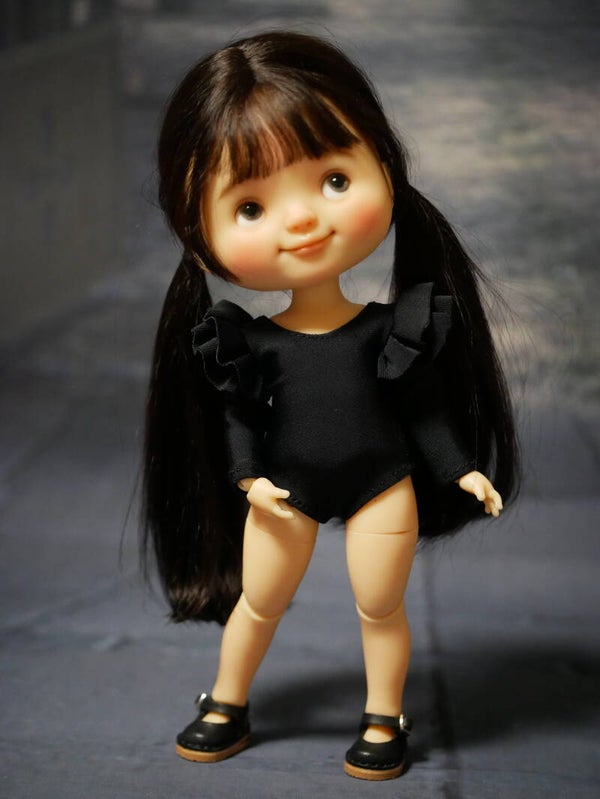 Long sleeve body with double ruffles for Monst/Moki Dolls. /Black