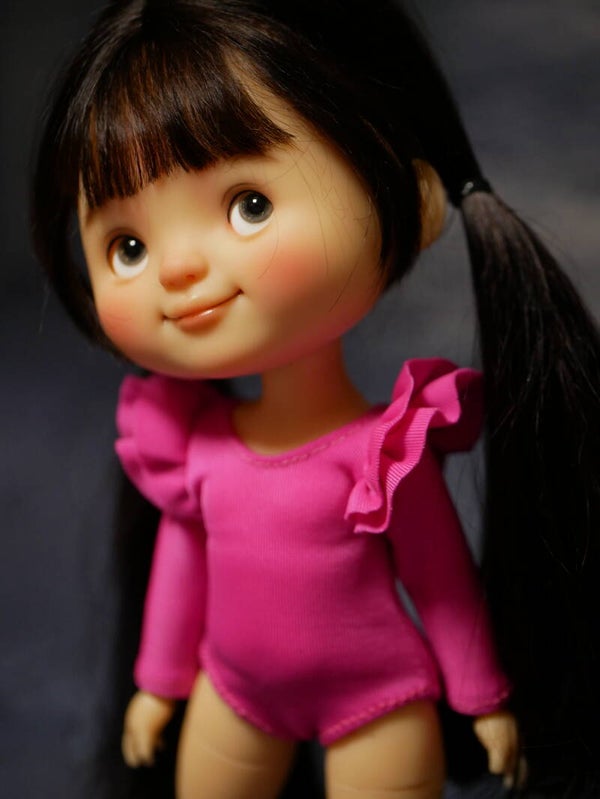 Long sleeve body with double ruffles for Monst/Moki Dolls. / Hot Pink