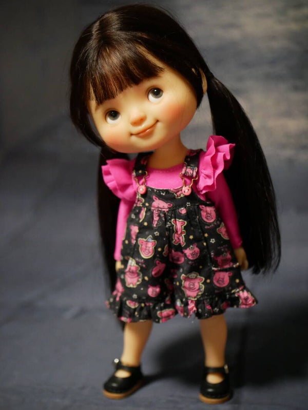 Pig Print Overalls for 20cm Dolls/ Black