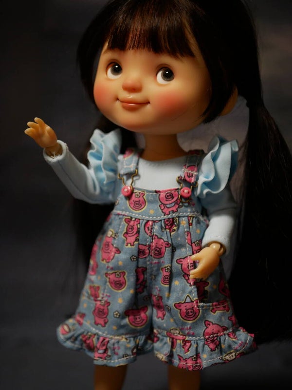 Pig Print Overalls for 20cm Dolls/ Blue
