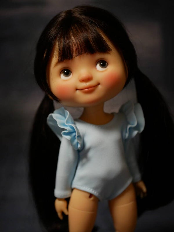 Long sleeve body with double ruffles for Monst/Moki Dolls. /Lt Blue