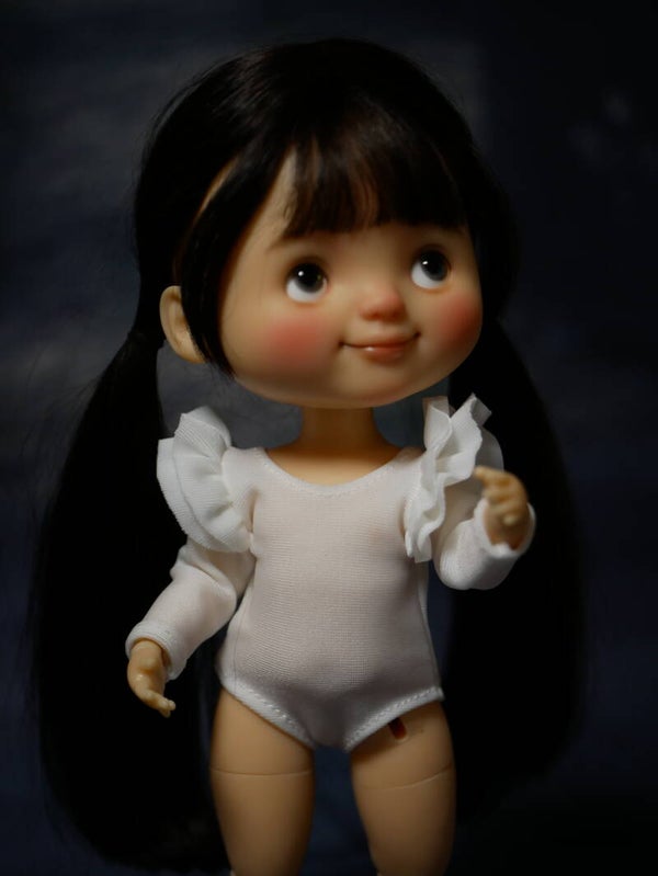 Long sleeve body with double ruffles for Monst/Moki Dolls. / White