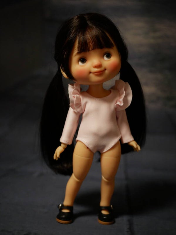 Long sleeve body with double ruffles for Monst/Moki Dolls. /Lt pink
