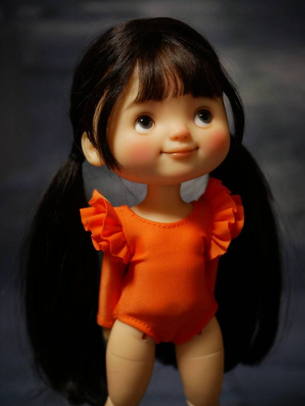 Long sleeve body with double ruffles for Monst/Moki Dolls. /Orange
