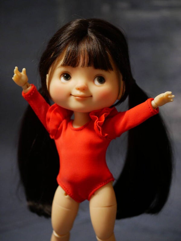 Long sleeve body with double ruffles for Monst/Moki Dolls. /Red