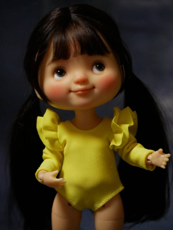Long sleeve body with double ruffles for Monst/Moki Dolls. /Yellow
