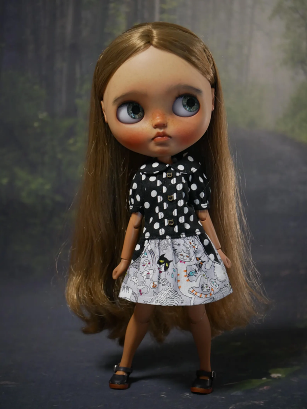 Adorable & Playful Cat-Themed Dress for Blythe./ 01