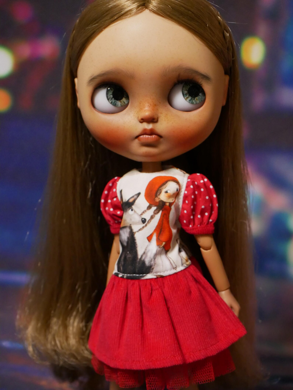 Whimsical "Little Red Riding Hood" Blythe Dress.
