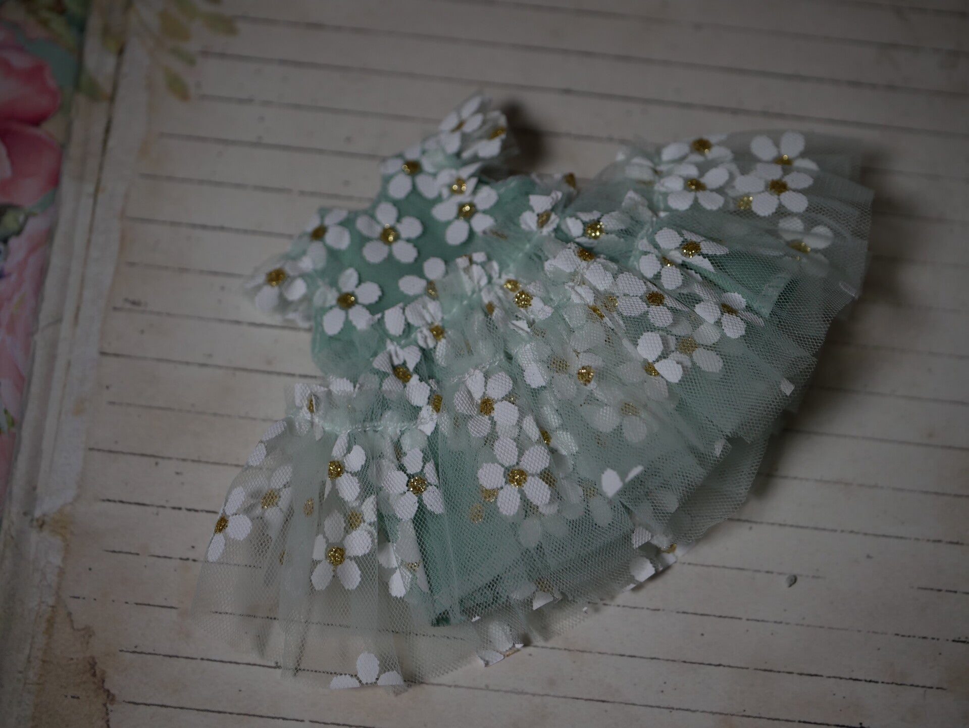 Tulle flower dress for Holala, Monst, Ododo dolls,.../ Green (Gold)