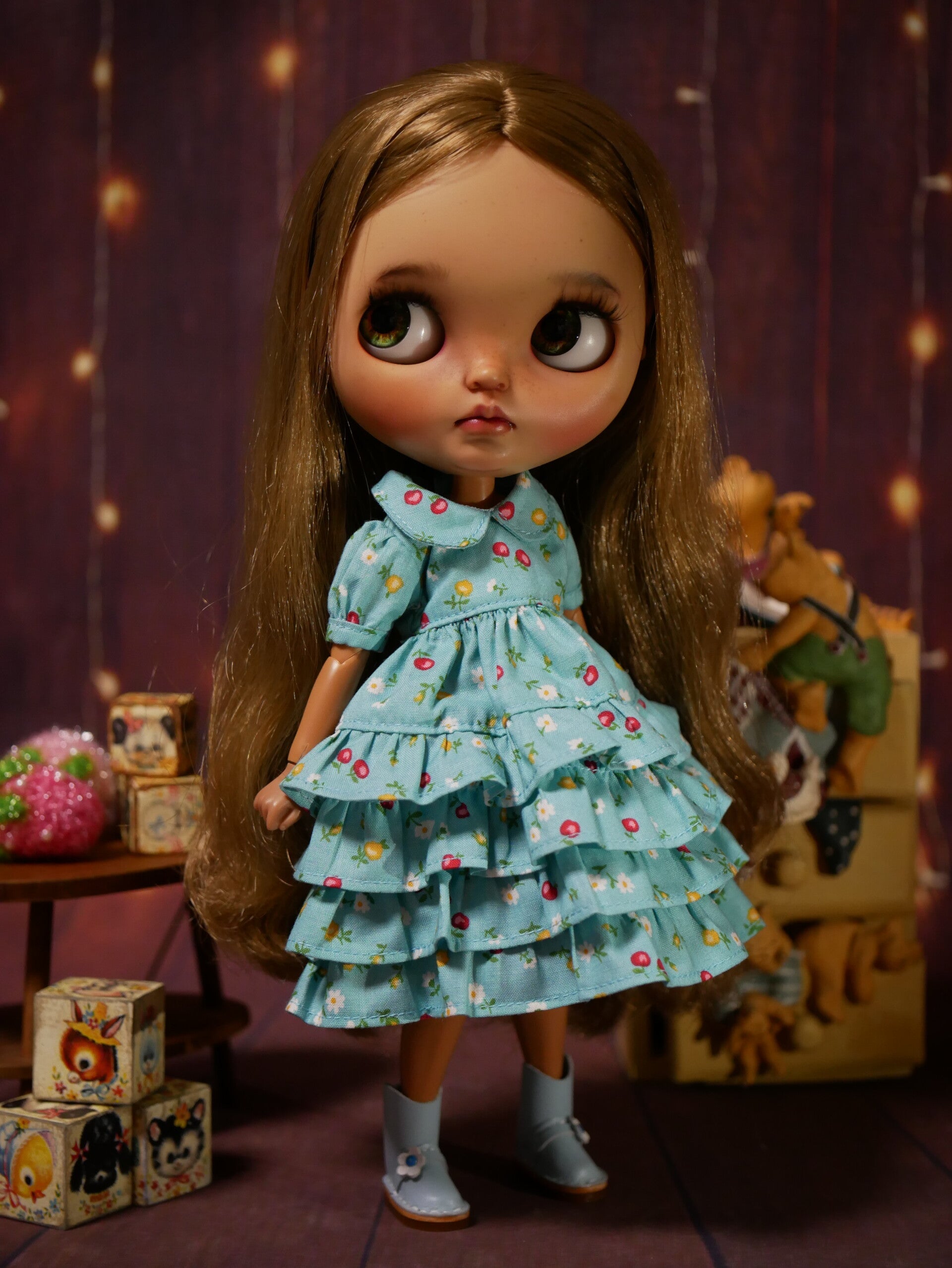 Ruffle dress for Blythe/ Blue
