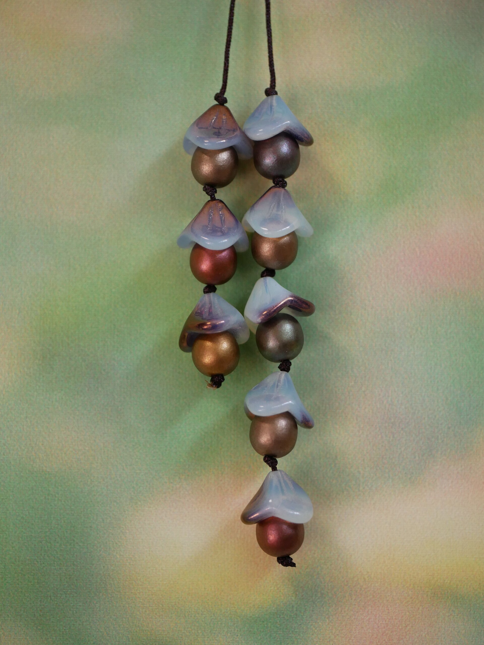 Blythe Beads Pull Rings/ floral glass beads/ bronze